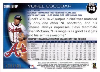 2010 Topps - Red #146 Yunel Escobar Back