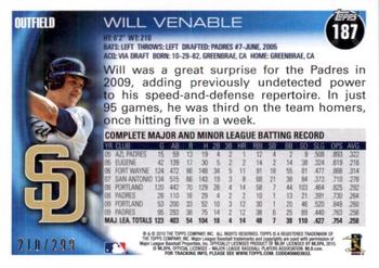 2010 Topps - Red #187 Will Venable Back