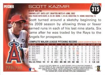 2010 Topps - Red #315 Scott Kazmir Back