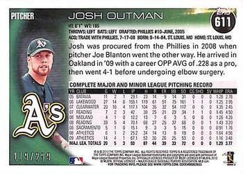 2010 Topps - Red #611 Josh Outman Back