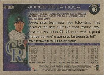 2010 Topps - Vintage Cardstock #49 Jorge De La Rosa Back