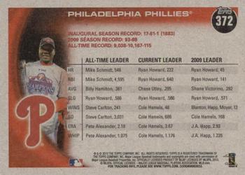 2010 Topps - Vintage Cardstock #372 Philadelphia Phillies Back