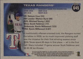 2010 Topps - Vintage Cardstock #645 Texas Rangers Back