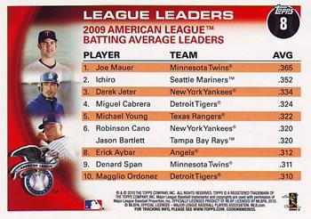 2010 Topps - Black #8 AL Batting Average Leaders (Joe Mauer / Ichiro / Derek Jeter) Back