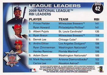 2010 Topps - Black #42 NL RBI Leaders (Prince Fielder / Ryan Howard / Albert Pujols) Back