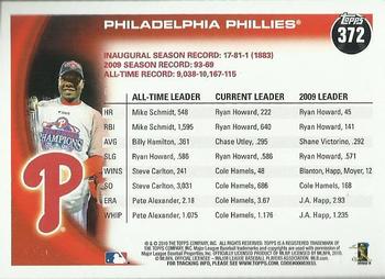 2010 Topps - Black #372 Phillies Franchise History Back