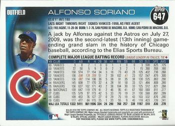 2010 Topps - Black #647 Alfonso Soriano Back