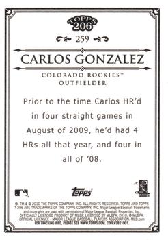 2010 Topps 206 - Bronze #259 Carlos Gonzalez Back