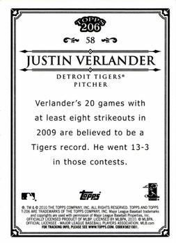 2010 Topps 206 - Bronze #58 Justin Verlander Back