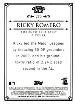 2010 Topps 206 - Bronze #270 Ricky Romero Back
