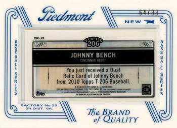 2010 Topps 206 - Dual Relics #DR-JB Johnny Bench Back