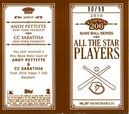 2010 Topps 206 - Mini Dual Relics Booklet #MBR19 CC Sabathia / Andy Pettitte Back
