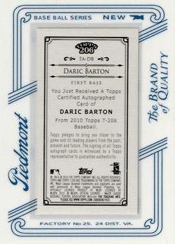 2010 Topps 206 - Mini Framed Autographs Piedmont #TA-DB Daric Barton Back