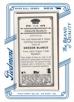 2010 Topps 206 - Mini Framed Autographs Piedmont #TA-JB Gregor Blanco Back