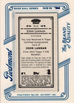 2010 Topps 206 - Mini Framed Autographs Piedmont #TA-JL John Lannan Back