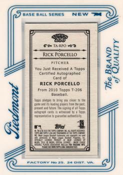 2010 Topps 206 - Mini Framed Autographs Piedmont #TA-RPO Rick Porcello Back