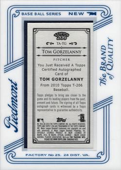 2010 Topps 206 - Mini Framed Autographs Piedmont #TA-TG Tom Gorzelanny Back