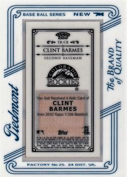 2010 Topps 206 - Mini Framed Relics Piedmont #TR-CB Clint Barmes Back