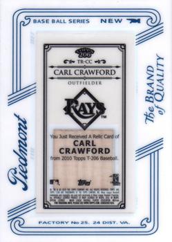 2010 Topps 206 - Mini Framed Relics Piedmont #TR-CC Carl Crawford Back