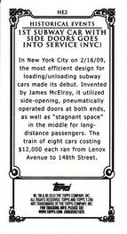 2010 Topps 206 - Mini Historical Events #HE2 Feb 16th 1909 / 1st subway car with side doors goes into service (NYC) Back