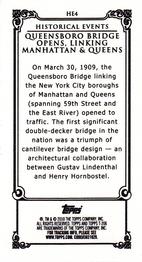 2010 Topps 206 - Mini Historical Events #HE4 Mar 30th 1909 / Queensboro Bridge opens, linking Manhattan & Queens Back