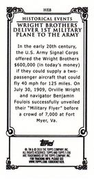 2010 Topps 206 - Mini Historical Events #HE8 Jul 30th 1909 / Wright Brothers deliver 1st military plane to the army Back