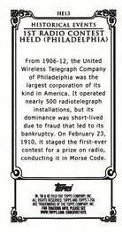 2010 Topps 206 - Mini Historical Events #HE13 Feb 23rd 1910 / 1st radio contest held (Philadelphia) Back