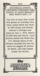 2010 Topps 206 - Mini Historical Events #HE16 Jul 1st 1910 / Chicago's Comiskey Park opens, St Louis Browns beat White Sox 2-0 Back