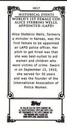 2010 Topps 206 - Mini Historical Events #HE17 Sep 12th 1910 / World's 1st female cop, Alice Stebbins Wells, appointed (LAPD) Back