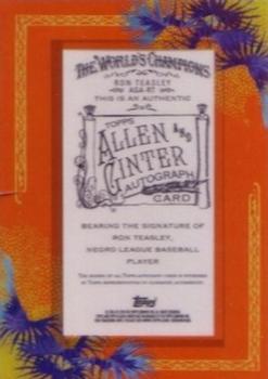 2010 Topps Allen & Ginter - Autographs #AGA-RT Ron Teasley Back