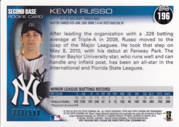 2010 Topps Chrome - Purple Refractors #196 Kevin Russo Back