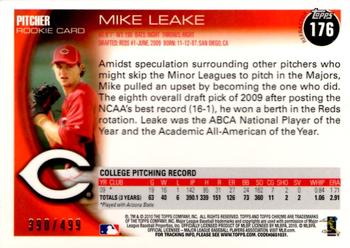 2010 Topps Chrome - Rookie Autographs Refractors #176 Mike Leake Back