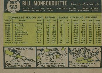 2010 Topps Heritage - 50th Anniversary Buybacks #562 Bill Monbouquette Back