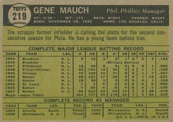 2010 Topps Heritage - 50th Anniversary Buybacks #219 Gene Mauch Back