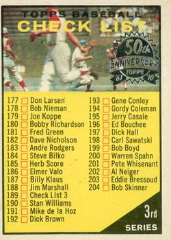 2010 Topps Heritage - 50th Anniversary Buybacks #189 3rd Series Checklist: 177-264 Front