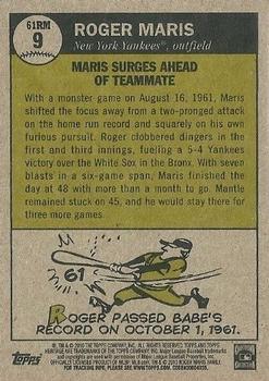 2010 Topps Heritage - Maris Chase '61 #RM9 Roger Maris Back