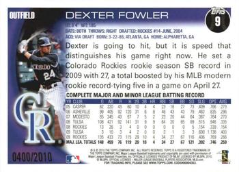 2010 Topps Opening Day - Blue #9 Dexter Fowler Back
