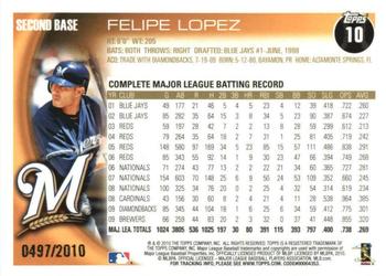 2010 Topps Opening Day - Blue #10 Felipe Lopez Back