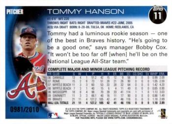2010 Topps Opening Day - Blue #11 Tommy Hanson Back