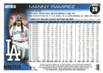 2010 Topps Opening Day - Blue #29 Manny Ramirez Back