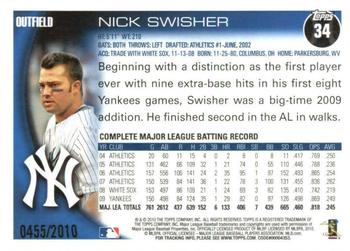 2010 Topps Opening Day - Blue #34 Nick Swisher Back