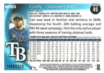 2010 Topps Opening Day - Blue #45 Carl Crawford Back