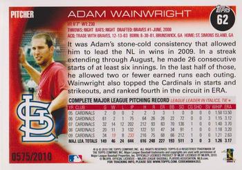 2010 Topps Opening Day - Blue #62 Adam Wainwright Back