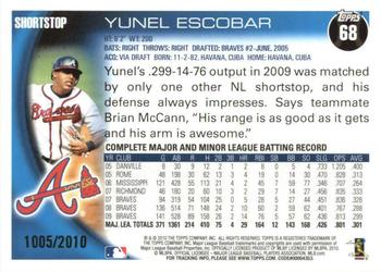 2010 Topps Opening Day - Blue #68 Yunel Escobar Back