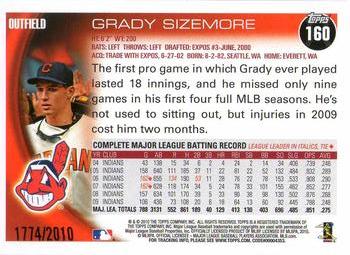 2010 Topps Opening Day - Blue #160 Grady Sizemore Back