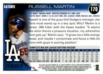 2010 Topps Opening Day - Blue #170 Russell Martin Back