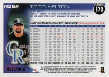 2010 Topps Opening Day - Blue #173 Todd Helton Back