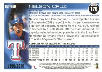 2010 Topps Opening Day - Blue #176 Nelson Cruz Back