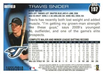 2010 Topps Opening Day - Blue #197 Travis Snider Back