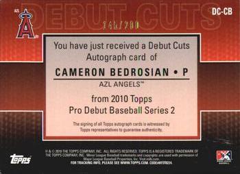 2010 Topps Pro Debut - AFLAC Debut Cut Autographs #DC-CB Cam Bedrosian Back